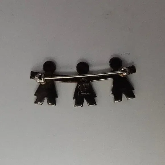Vintage Naldo Mexico Sterling Silver 3 Children Gold Heart Brooch Pin Signed - Picture 2 of 3